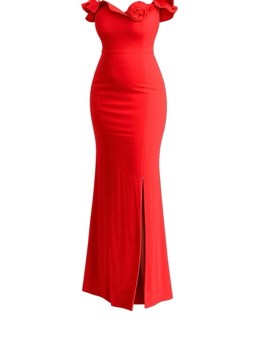 Red Fitted Maxi Skirt with Front Slit — Sleek Evening Style